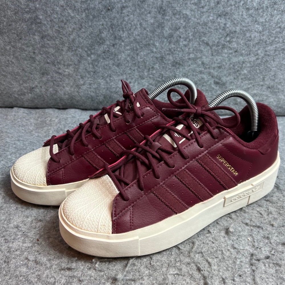 Adidas Superstar Bonega Maroon Burgundy Leather Platform Sneakers Shell Toe 8.5